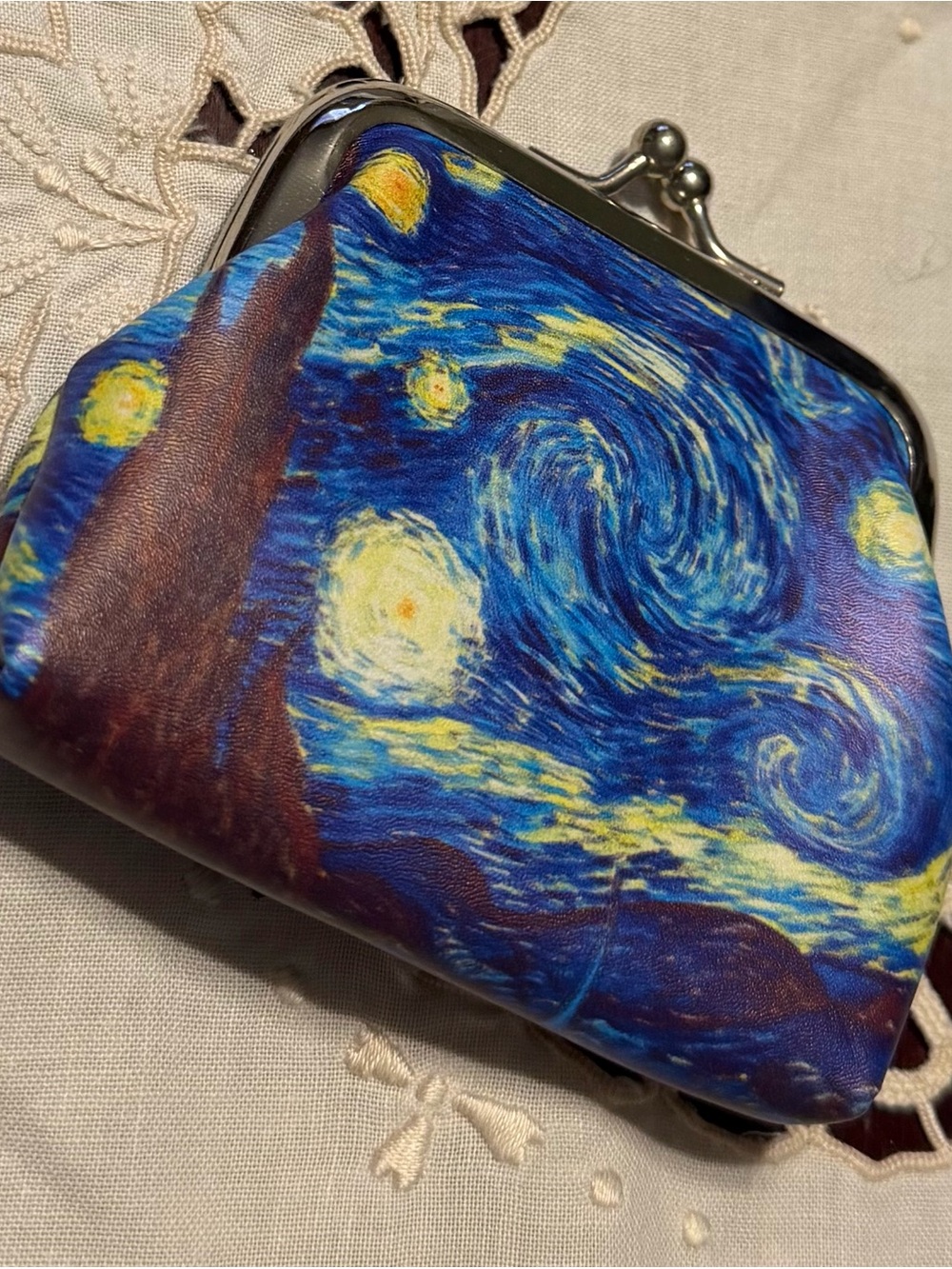 Starry Night Inspired Print Coin Purse W/ KISS lock #136